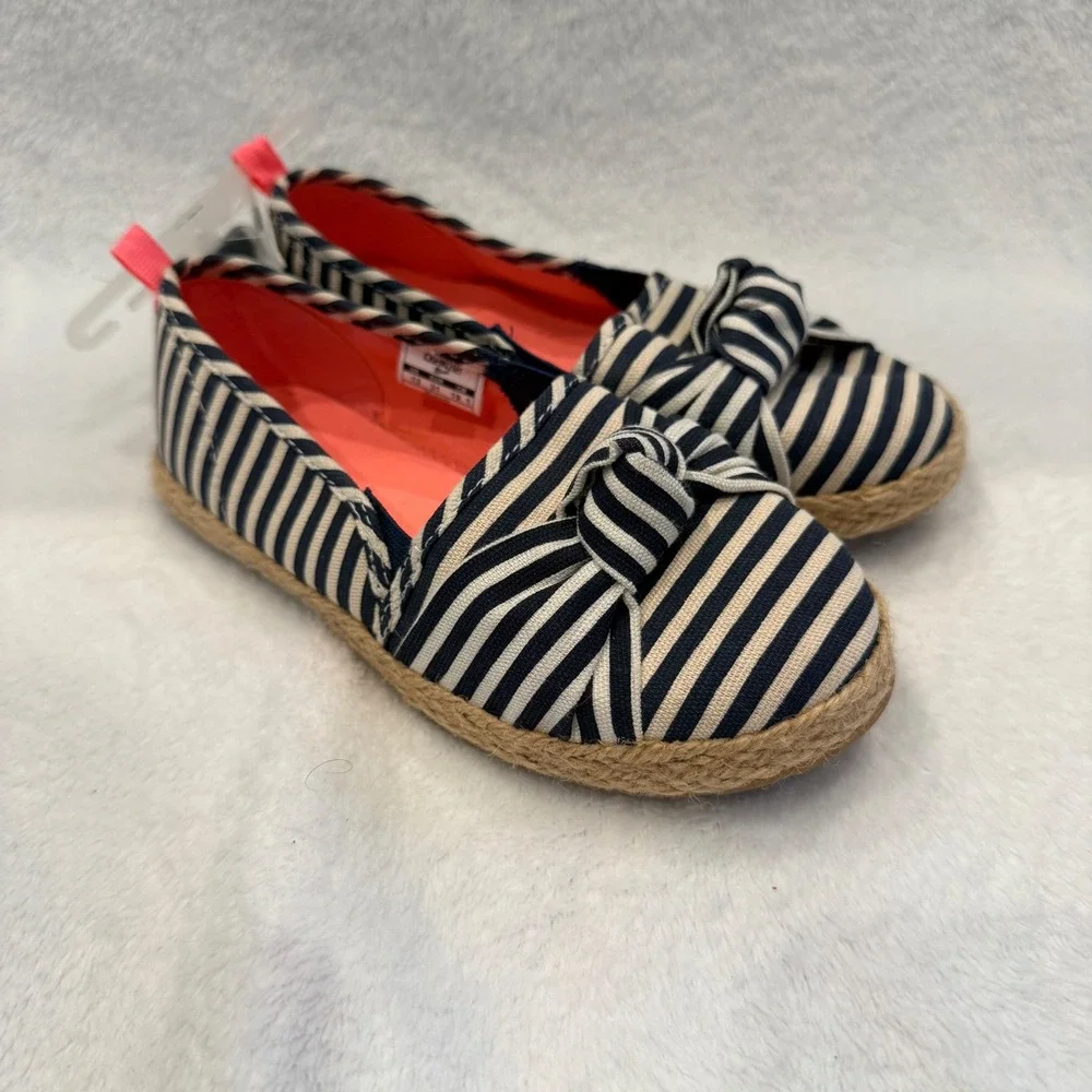 OshKosh Bgosh Kids Girls Navy White Striped Flat Shoes Size 13‎ Slip On